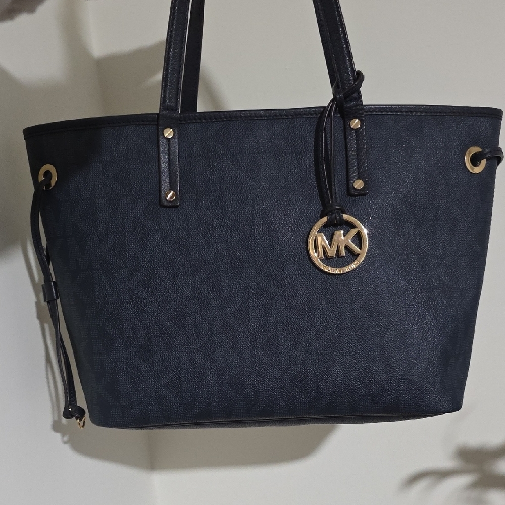 Michael Kors Navy Tote with Gold Accents